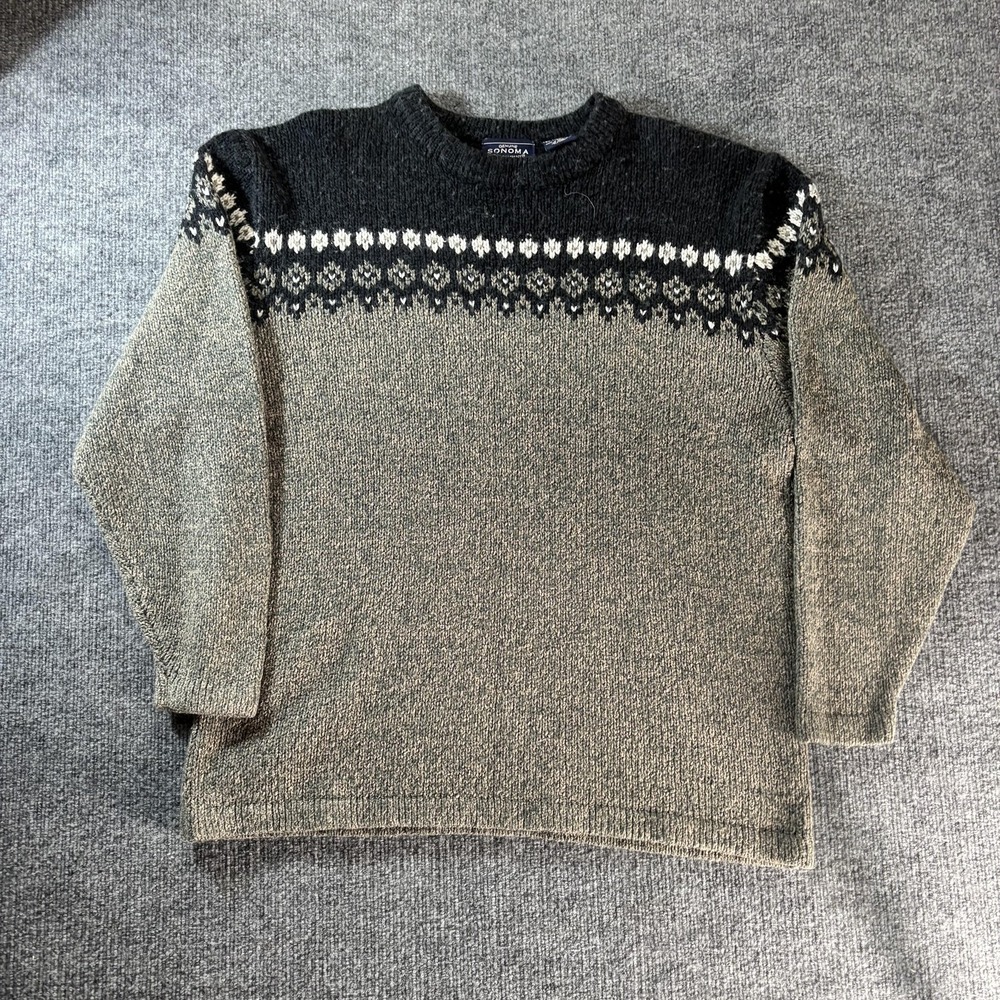 Vintage Sonoma Sweater Mens XL Gray Fair Isle‎ Knit Crewneck Pullover Hong Kong